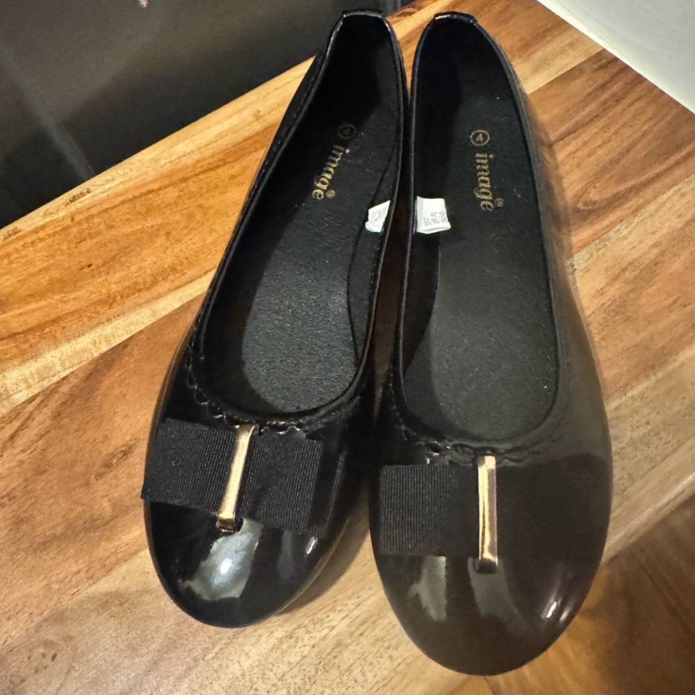 MAC Cosmetics Glossy Black Flats with Bow